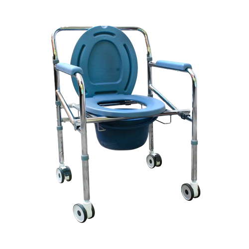 Commode Chair with Wheel Chrome Plated Foldable